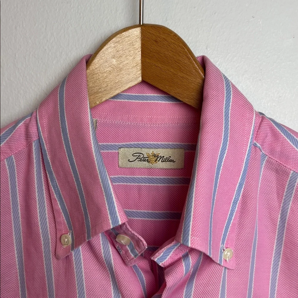 VTG Peter Millar Men’s Large Striped Long‎ Sleeve Dress Shirt Pink Blue